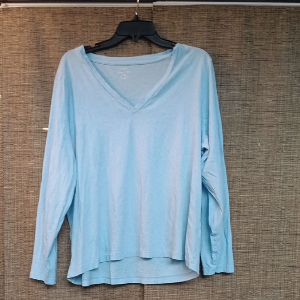 J. Crew Sky Blue V-Neck Long Sleeve Cotton Tee